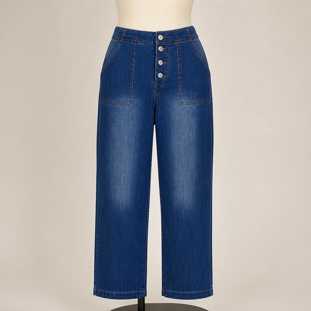 9th & Main Petite Wide Leg Crop Jeans Button Fly High Rise Dark Wash 14P Blue